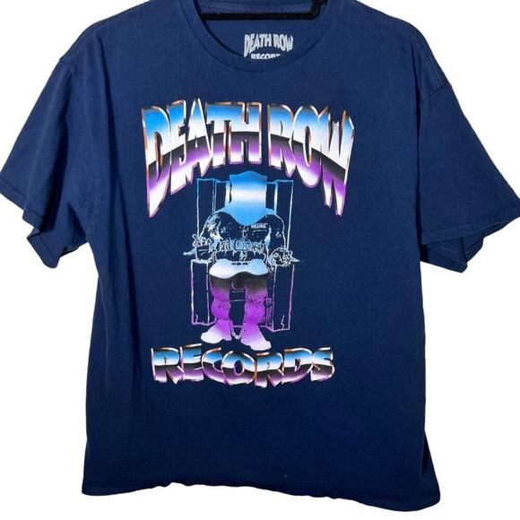 Death‎ Row Records Hip-Hop Electric Chair T Shirt w/Rap Blue Logo Print Sz Large - Picture 2 of 4